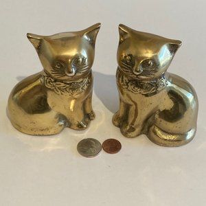 2 Vintage Brass Kitty Cats, Brass Metal Pair of